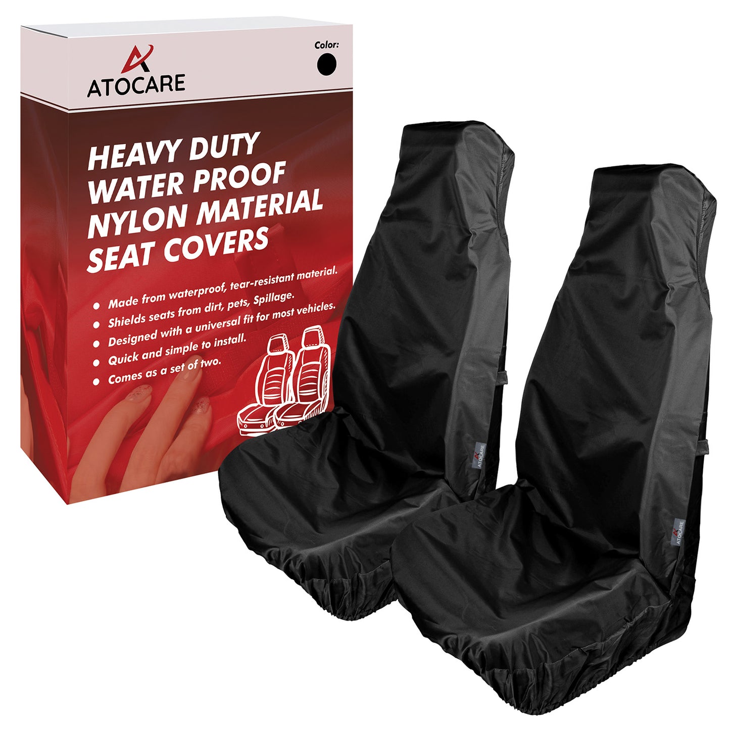 ATOCARE Black Heavy Duty 100% Waterproof Easy Clean Car Van Seat Covers 1+1