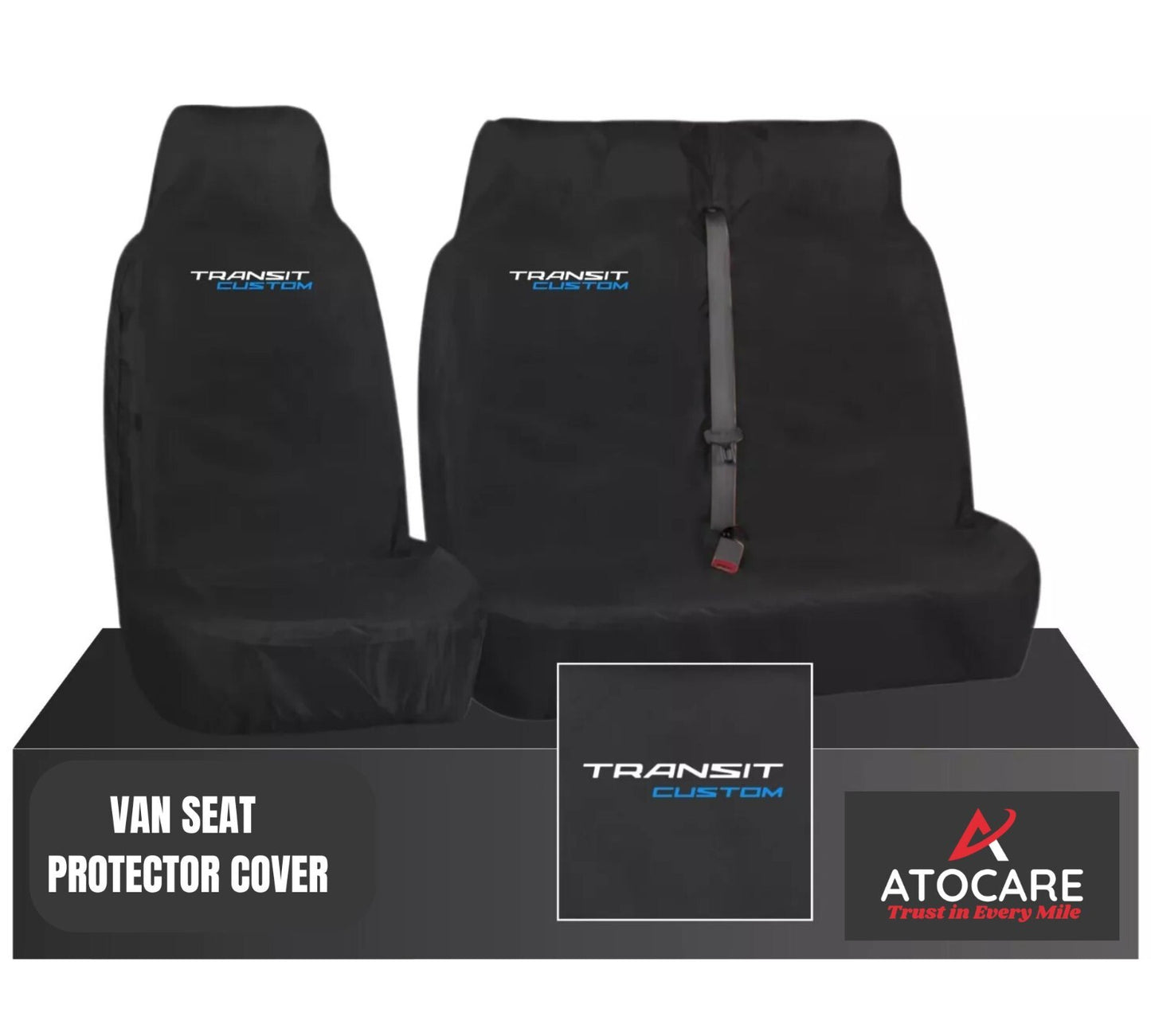 FORD TRANSIT CUSTOM HEAVY DUTY 100% WATERPROOF VAN SEAT COVERS BLACK 2013-2024
